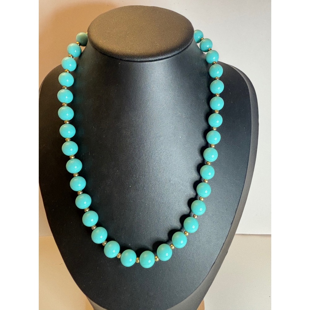 1960s Acrylic Blue Bead Mid Century Necklace Aqua 8mm Round Strand 17 Inch